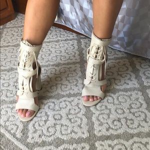 Nude lace up ankle cut out boot heels 7